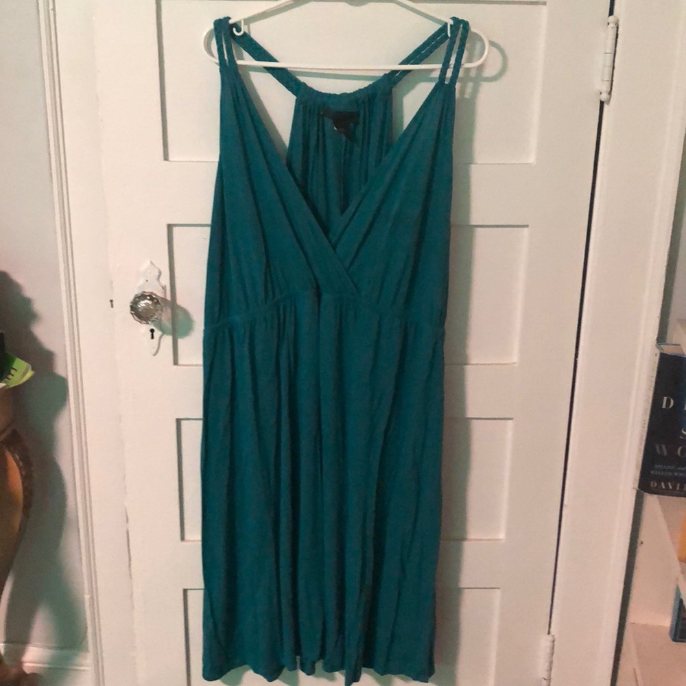 Teal braided strapped dress.